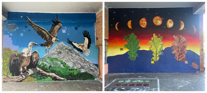 Bi horma irudi Aramaixo Herri Eskolako aterpea apaintzeko