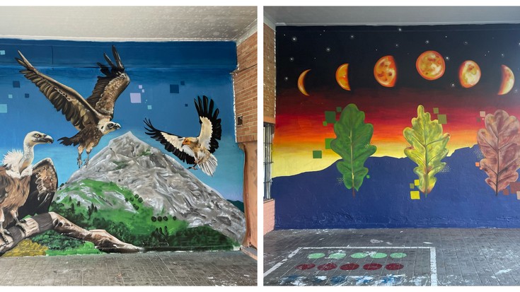Bi horma irudi Aramaixo Herri Eskolako aterpea apaintzeko