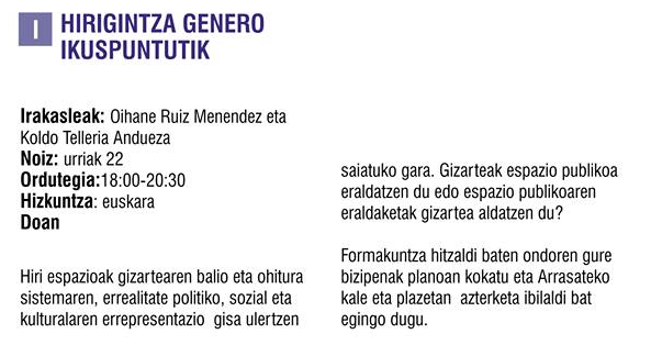 Arrasateko Hirigintza, genero ikuskeratik lantzea 