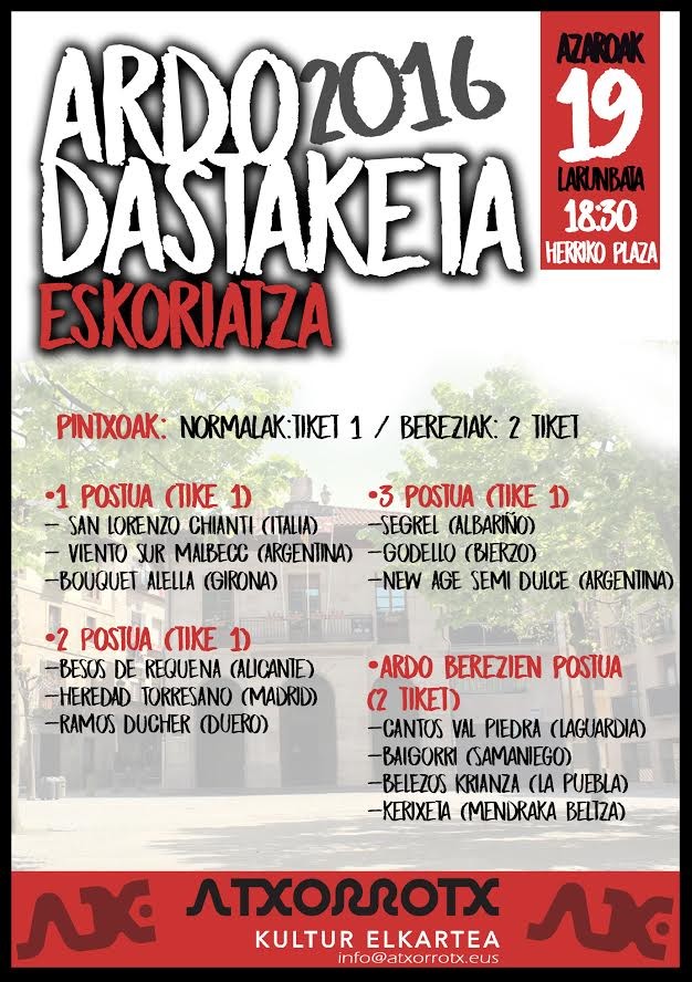 Hamar urte beteko ditu Eskoriatzako ardo dastaketak