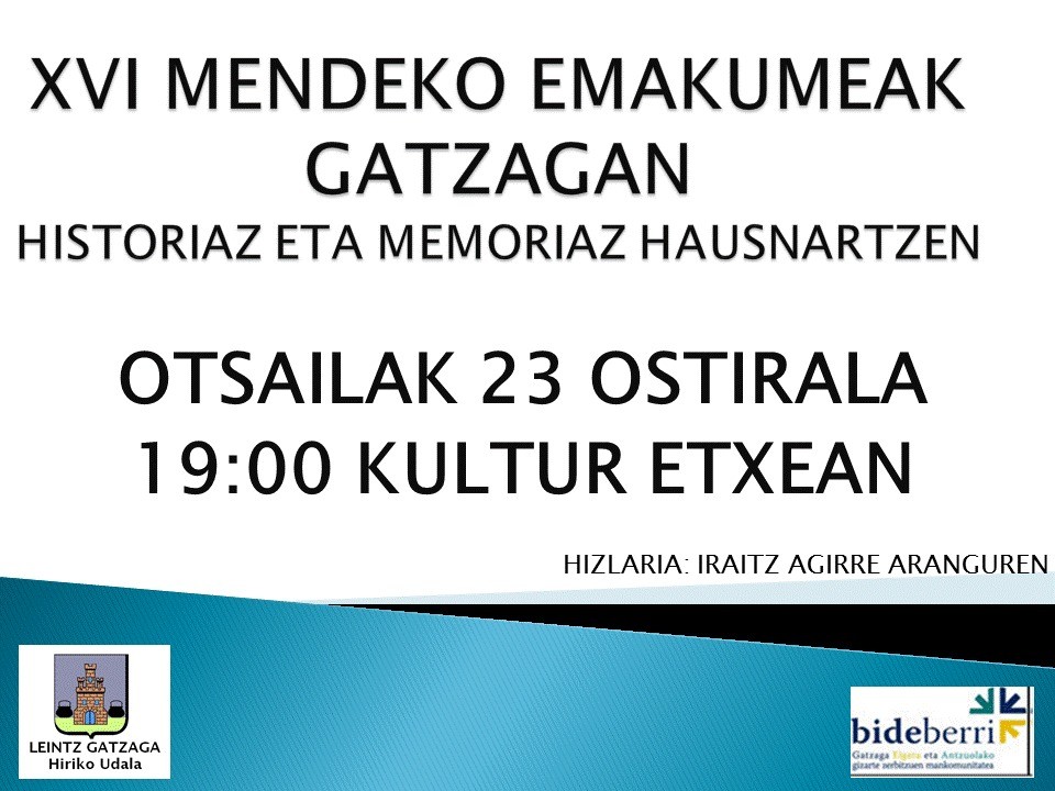 Iraitz Agirrek 'XVI. Mendeko Emakumeak Gatzagan' hitzaldia eskainiko du