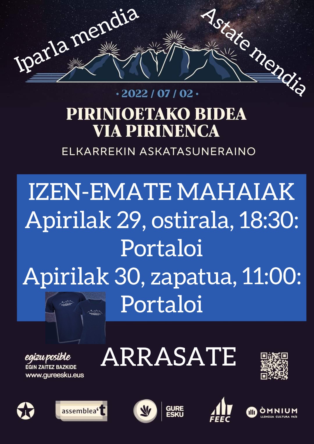 U2. Pirinioetako bidea. Izen ematea zabalik