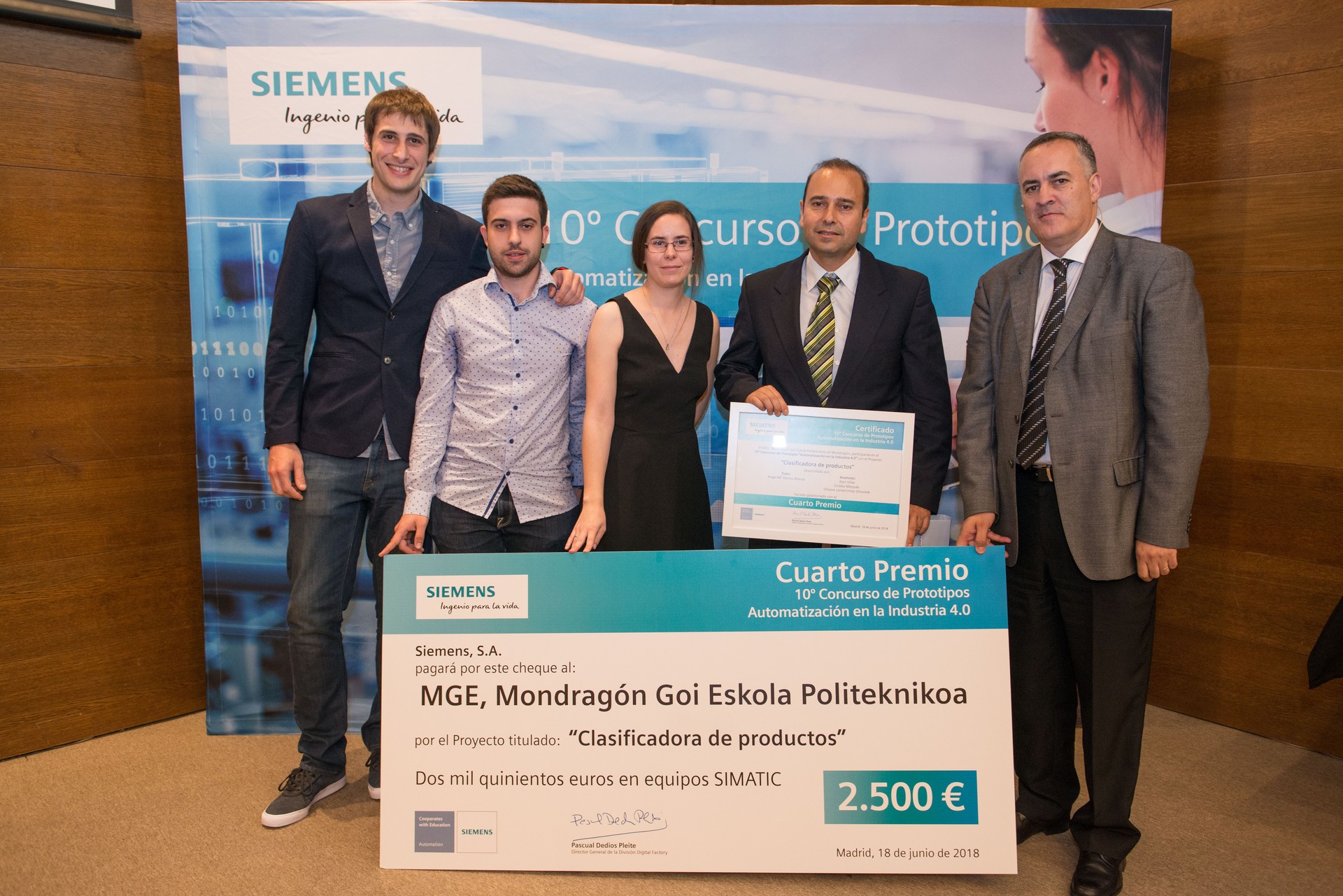 MGEPeko Robotikako ikasleak Siemens-eko 2018ko prototipo automatizatuen Industria 4.0ko 10. lehiaketan saridun