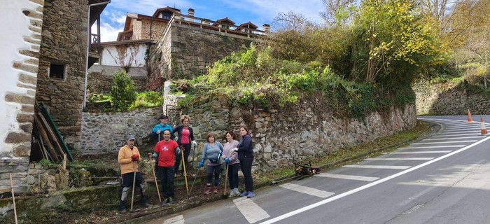 Auzolanean, herri sarrerako txoko bateko sastrakak garbitu dituzte