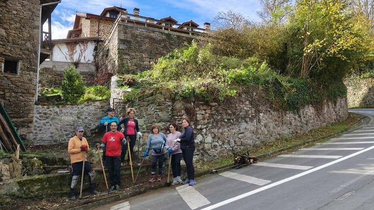 Auzolanean, herri sarrerako txoko bateko sastrakak garbitu dituzte