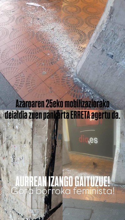 Arrasateko Mugimendu Feministak salatu du Azaroaren 25erako deialdia egiten zuen pankarta erreta agertu dela