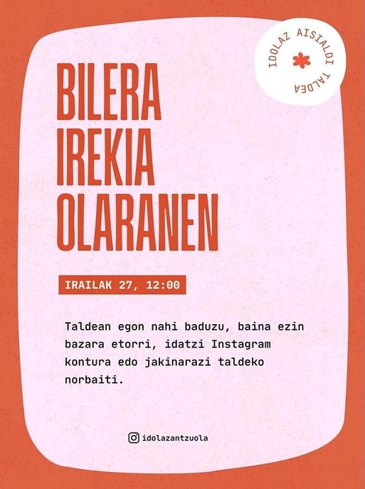 Idolaz Aisialdi Taldearen bilera irekia