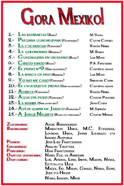 Hauxe dozue "Gora Mexiko!" emunaldiko programia: