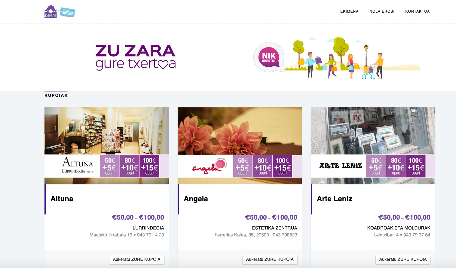 Ibai-Arteko komertzioetarako kupoiak eskuragai, eta kopuru bat opari