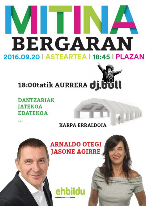 Arnaldo Otegi eta Jasone Agirre, bihar Bergaran