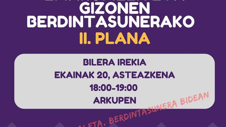 Berdintasunerako II. Planaren gaineko bilera irekia dago eguaztenean