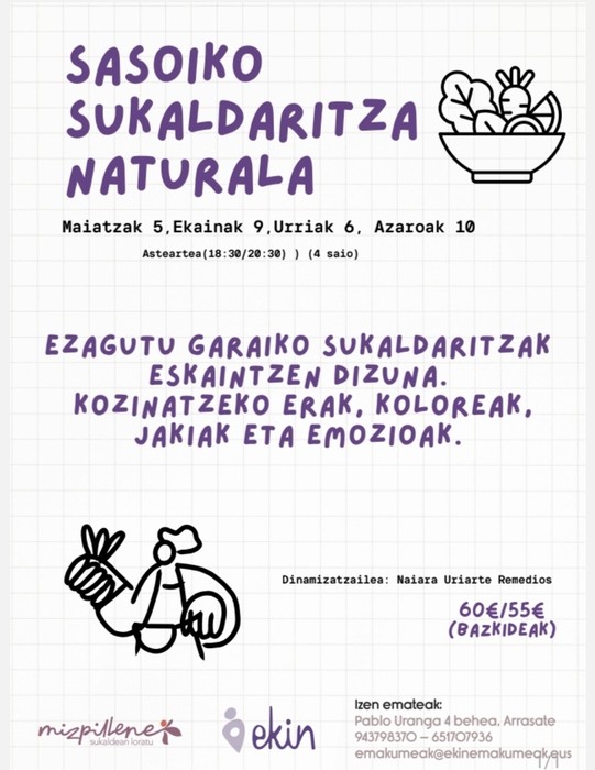 'Sasoiko sukaldaritza naturala' tailerra