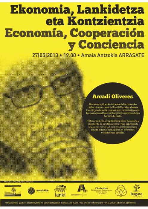 Arrasaten hitzaldia egingo du astelehenean Arcadi Oliveres ekonomialariak