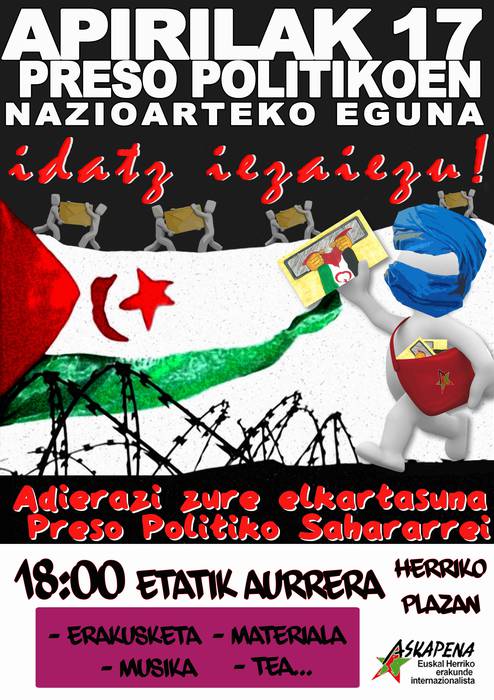 Preso Politikoen Nazioarteko Eguna Arrasatera ere helduko da, Saharako herriari elkartasuna adierazteko