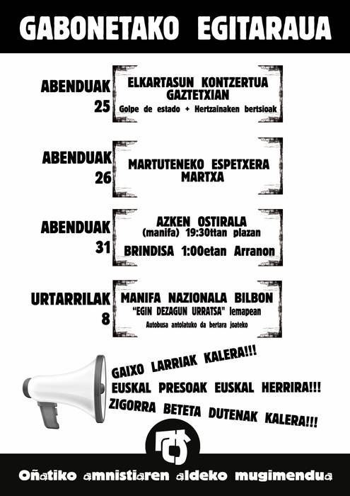 Amnistiaren aldeko mugimenduak gertu du Gabonetako egitaraua