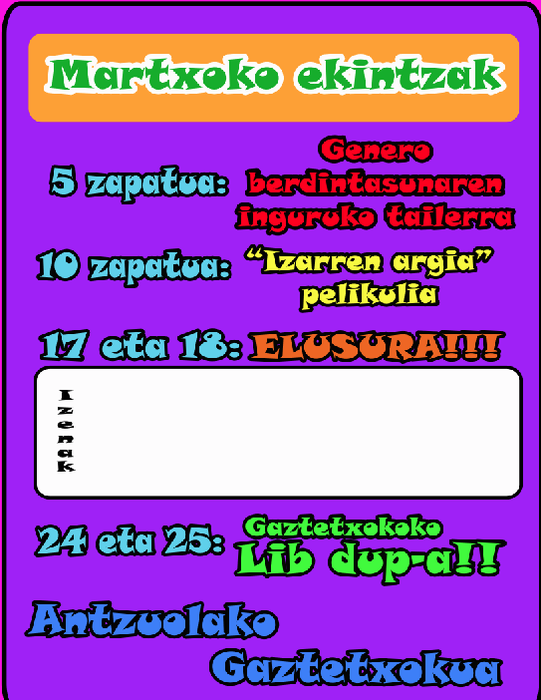 Gaztetxokoko martxoko egitaraua 