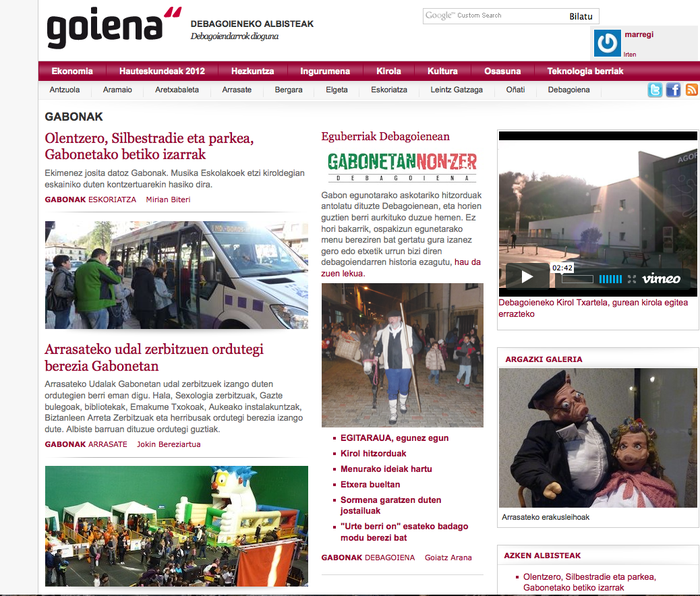 Gabonei eskainitako atal berezia 'Goiena.net-en