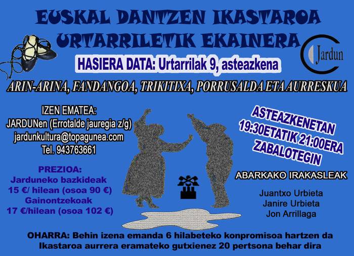 Euskal dantzen ikastaroak Jardunen eskutik