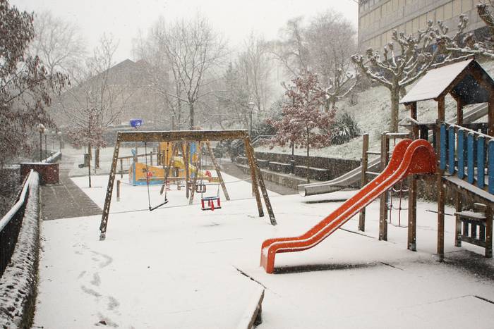 Bazterrak zuritu eta errepideetan arazoak sortu ditu elurrak