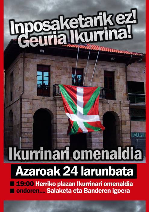 Ikurrinari omenaldia, salaketa eta banderen igoera zapatuan Eskoriatzan