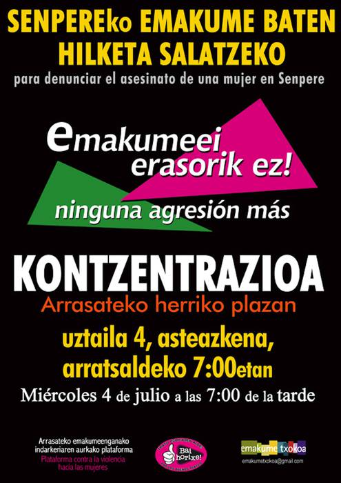 Elkarretaratzeak Senpereko hilketa salatzeko