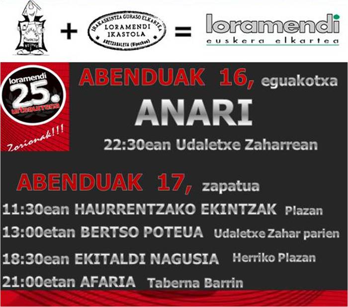 Loramendiren zapatuko afarirako txartelak hartzeko epea gaur amaitzen da