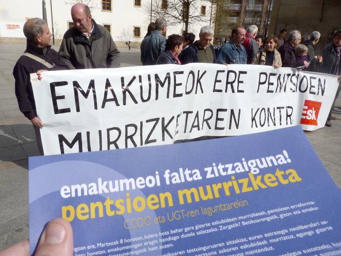Pentsioen murrizketarekin lotu du ESK sindikatuak martxoaren 8a