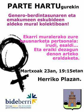 Berdintasunaren aldeko murala egingo dute gaur, plazan