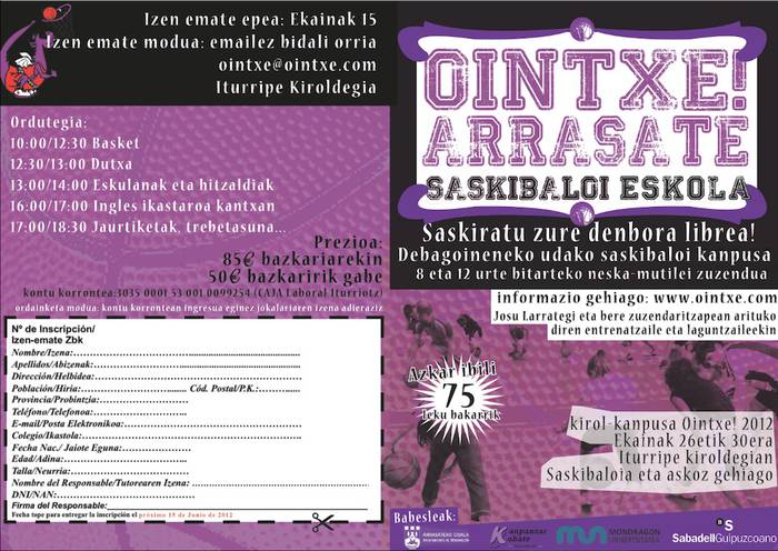 Egubakoitzean amaituko da Ointxe!-ko saskibaloi Campusean izena emateko epea