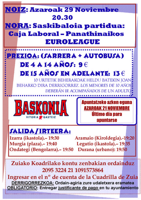 Laboral Kutxa Baskoniaren partidua ikustera joateko aukera