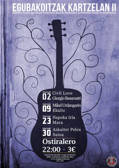 Iraileko egubakoitzetan ere musika lasaia Bergarako gaztetxean