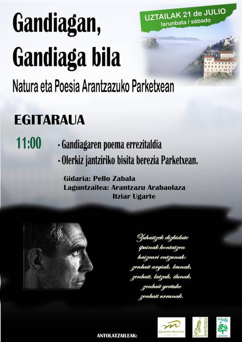 Bitoriano Gandiagari eskainitako poesia errezitaldia zapatuan Arantzazun