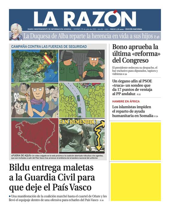 Bildu, Guardia Zibila eta Oñati nahastuta La Razonen portadan