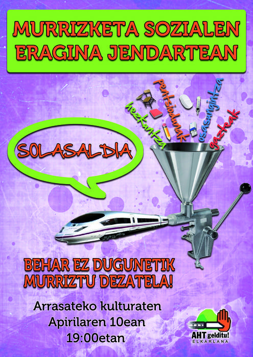 Murrizketa sozialen gaineko solasaldia egingo du AHT ez! elkarlanak gaur